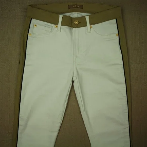 7 For All Mankind Skinny Jeans Women's Size 27 Faux Suede Trim White Denim - Picture 6 of 10